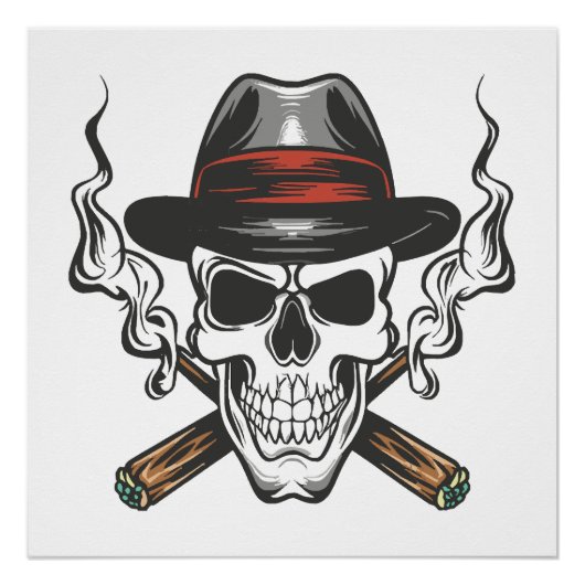 Gangster schedel met fedora hoed perfect poster (Voorkant)