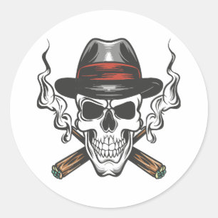 Gangster schedel met fedora hoed ronde sticker