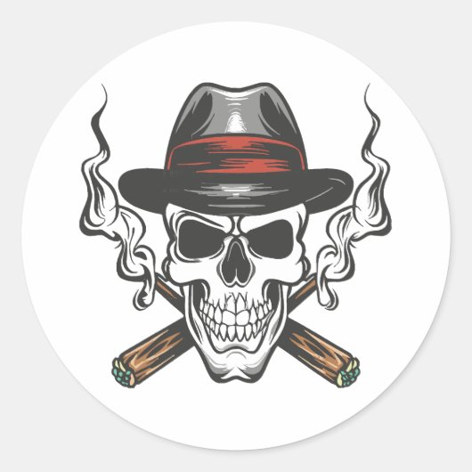 Gangster schedel met fedora hoed ronde sticker (Voorkant)