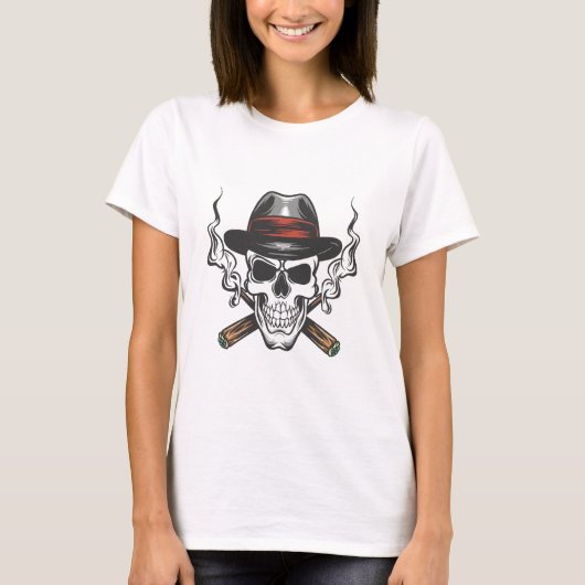 Gangster schedel met fedora hoed t-shirt (Voorkant)