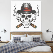 Gangster schedel met fedora pet canvas afdruk (Insitu (Slaapkamer))