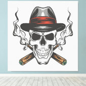 Gangster schedel met fedora pet canvas afdruk (Insitu (Houten vloer))