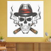 Gangster schedel met fedora pet canvas afdruk (Insitu (Woonkamer))