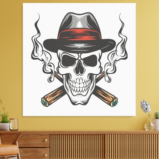 Gangster schedel met fedora pet canvas afdruk (Insitu (Woonkamer))