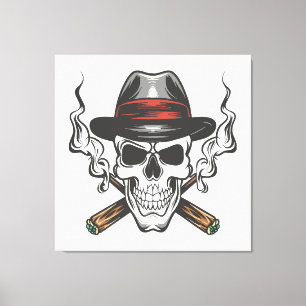 Gangster schedel met fedora pet canvas afdruk