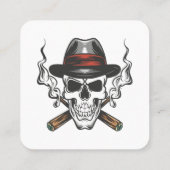Gangster schedel met fedora pet vierkante visitekaartje (Achterkant)