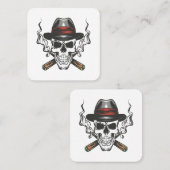 Gangster schedel met fedora pet vierkante visitekaartje (Voorkant / Achterkant)