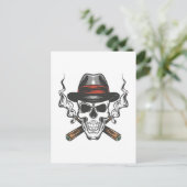 Gangster schedel met hoed briefkaart (Staand voorkant)