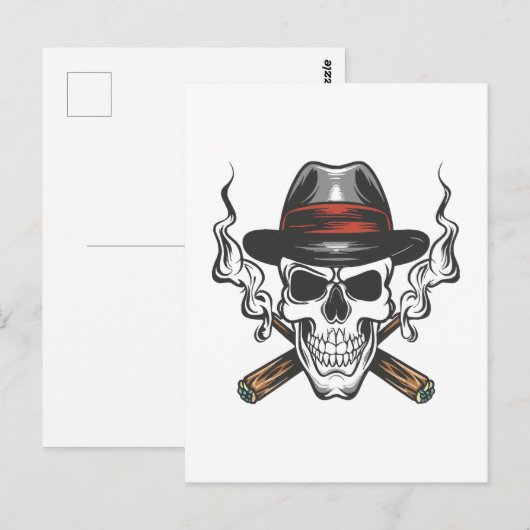 Gangster schedel met hoed briefkaart (Voorkant / Achterkant)