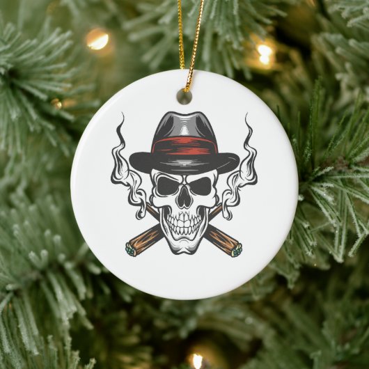 Gangster schedel met hoed keramisch ornament (Boom)