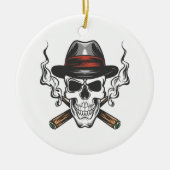 Gangster schedel met hoed keramisch ornament (Voorkant)