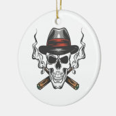 Gangster schedel met hoed keramisch ornament (Links)