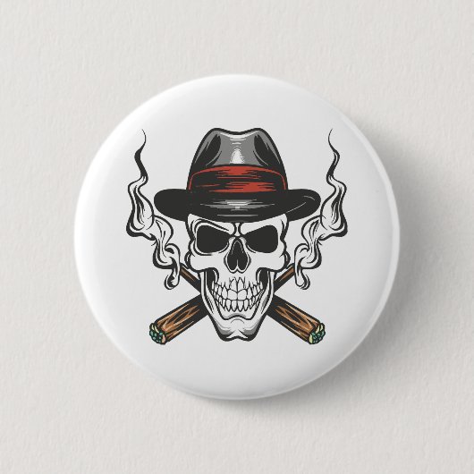 Gangster schedel met hoed ronde button 5,7 cm (Voorkant)