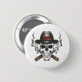 Gangster schedel met hoed ronde button 5,7 cm (Voorkant /achterkant)