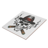 Gangster schedel met hoed tegeltje (Zijkant)