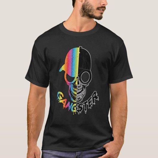 Gangster Skull Black en Half-regenboogkleur T-shirt (Voorkant)