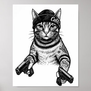 Gangsterkat-tatoeagekunst   Coole Streetwear Kitty Poster