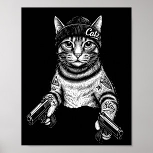Gangsterkat-tatoeagekunst Coole Streetwear Kitty Poster