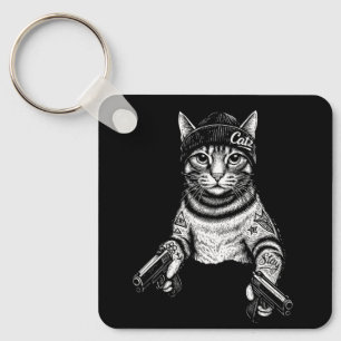 Gangsterkat-tatoeagekunst Coole Streetwear Kitty Sleutelhanger