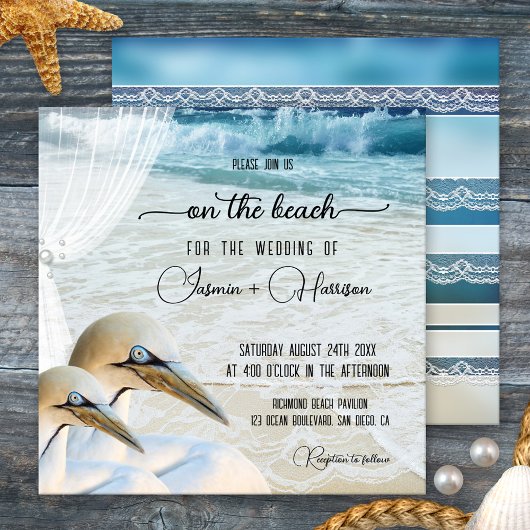 Gannet Beach met Lace Destination Wedding Kaart