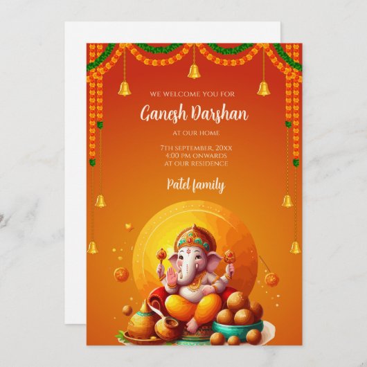 Ganpati darshan invite kaart Ganesh pooja uitnodig (Voorkant / Achterkant)