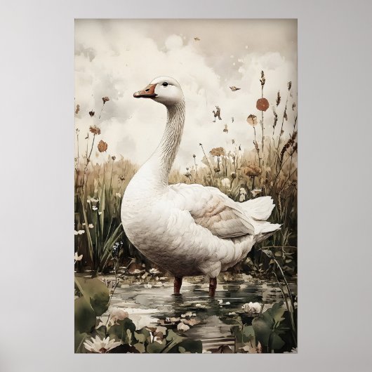Gans Antieke Print, Lente Digitale Schildering Poster (Voorkant)