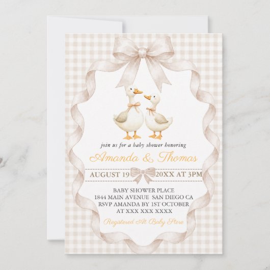 Gans Baby Shower Gingham Kaart (Voorkant)