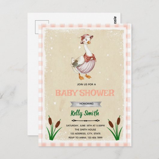 Gans baby shower uitnodiging (Voorkant / Achterkant)