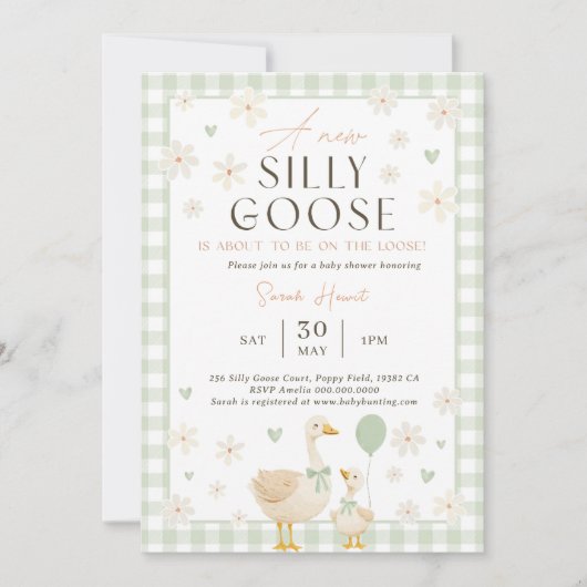 Gans Baby Shower Uitnodiging Groen. Geslacht Neutr (Voorkant)