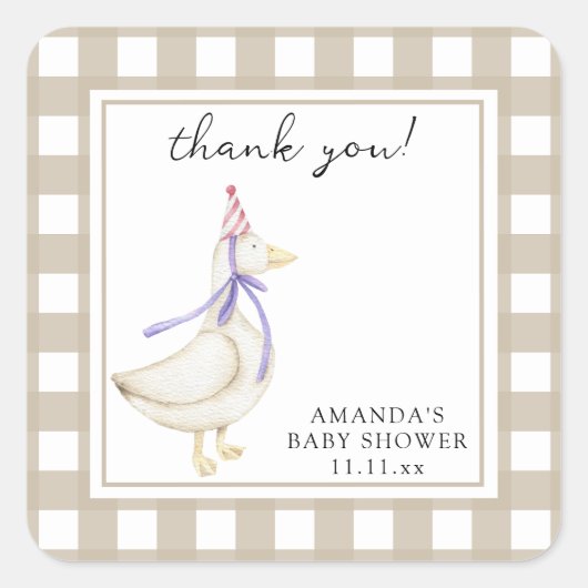 Gans Babyshower Vouw Dankkaart Vierkante Sticker (Voorkant)