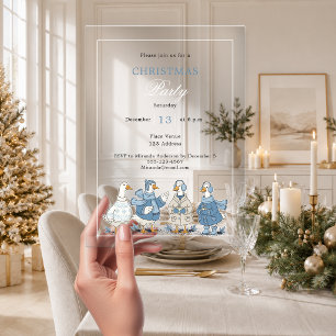 Gans blauw heldere kerstfeest acryl uitnodigingen