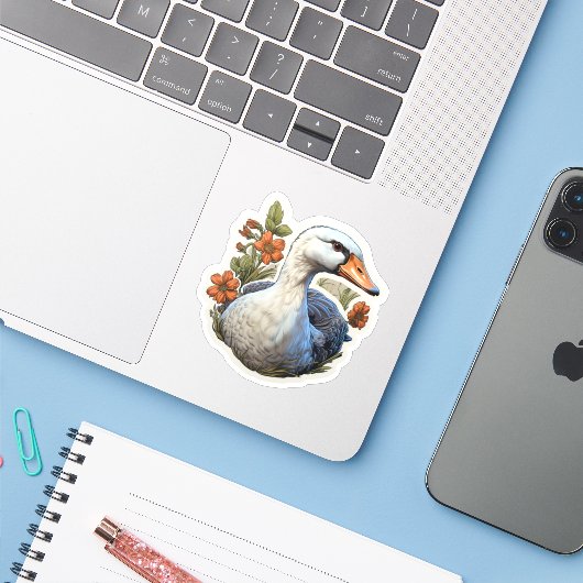 Gans & Bloemen Sticker (Laptop met iPhone)