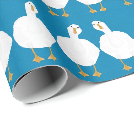 Gans die papierrollen wikkelt cadeaupapier (Rol Hoek)