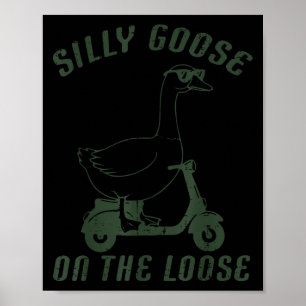 Gans Dom Weg Op Scooter Grappige Dieren Mannen Poster