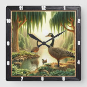 Gans en eenden rustiek vierkante klok (Voorkant)