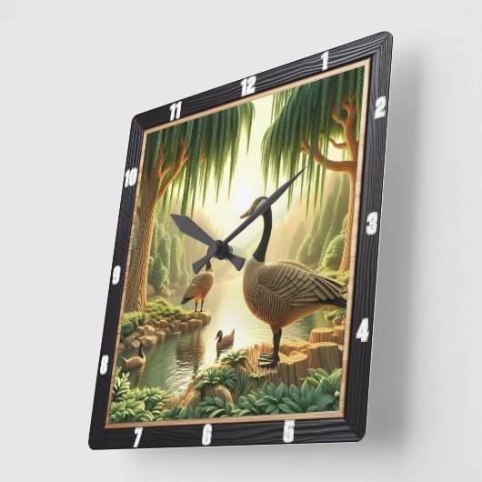 Gans en eenden rustiek vierkante klok (Hoek)