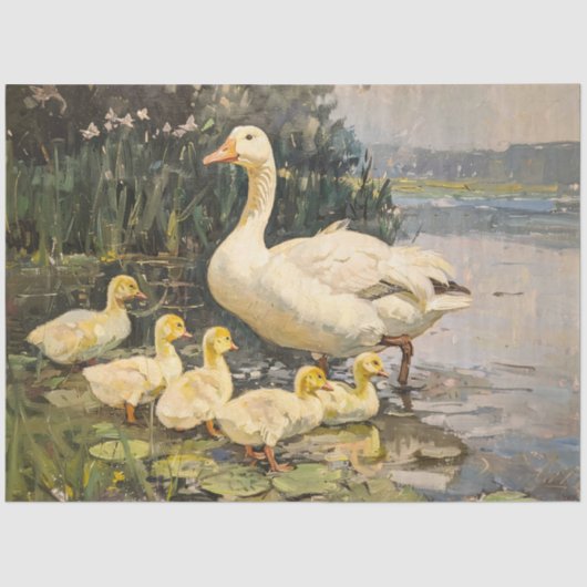 Gans en Goslings Schilderij Decoupage Tissuepapier (Voorkant)