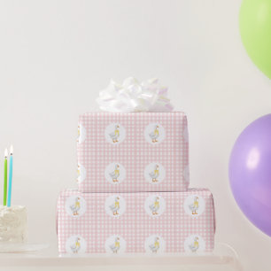 Gans Gingham Roze Cadeaupapier
