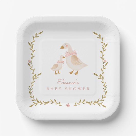  Gans Meisje Baby shower Papieren Bordje (Voorkant)
