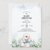 Gans met Bow Blue Boy Baby shower Invitation Kaart (Voorkant)