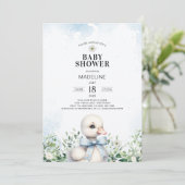 Gans met Bow Blue Boy Baby shower Invitation Kaart (Staand voorkant)