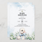 Gans met Bow Blue Boy Baby shower Invitation Kaart (Voorkant / Achterkant)