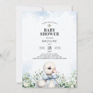 Gans met Bow Blue Boy Baby shower Invitation Kaart