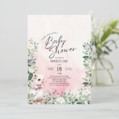 Gans met Bow Pink Girl Baby shower Uitnodiging (Staand voorkant)