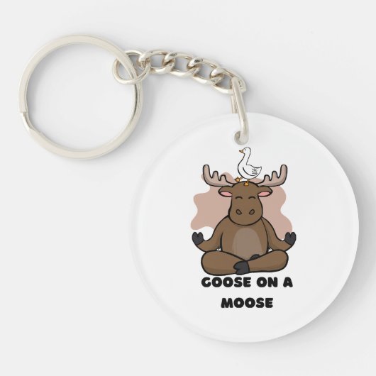 Gans op een Eland Dier Grappig Sleutelhanger (Voorkant)