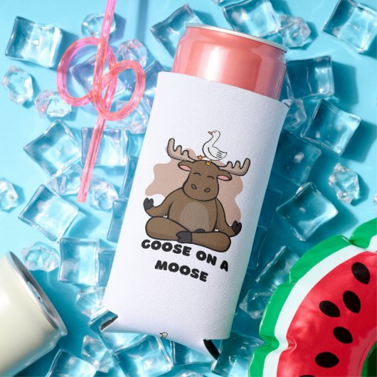 Gans op een Moose Dier Grappig Seltzer Blikjeskoeler (Insitu Zomer)