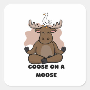 Gans op een Moose Dier Grappig Vierkante Sticker