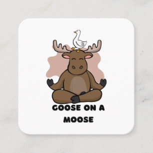 Gans op een Moose Dier Grappig Vierkante Visitekaartje