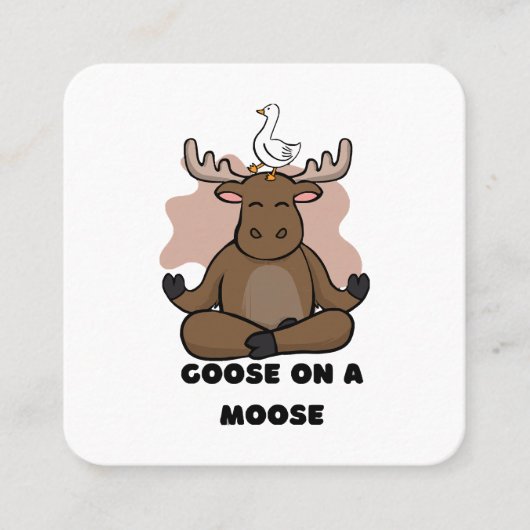 Gans op een Moose Dier Grappig Vierkante Visitekaartje (Voorkant)