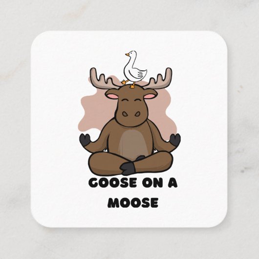 Gans op een Moose Dier Grappig Vierkante Visitekaartje (Achterkant)
